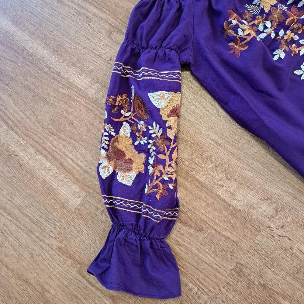 Free People Fleur Du Jour Purple Cotton Mini Dress Size Misses Extra Sma…
